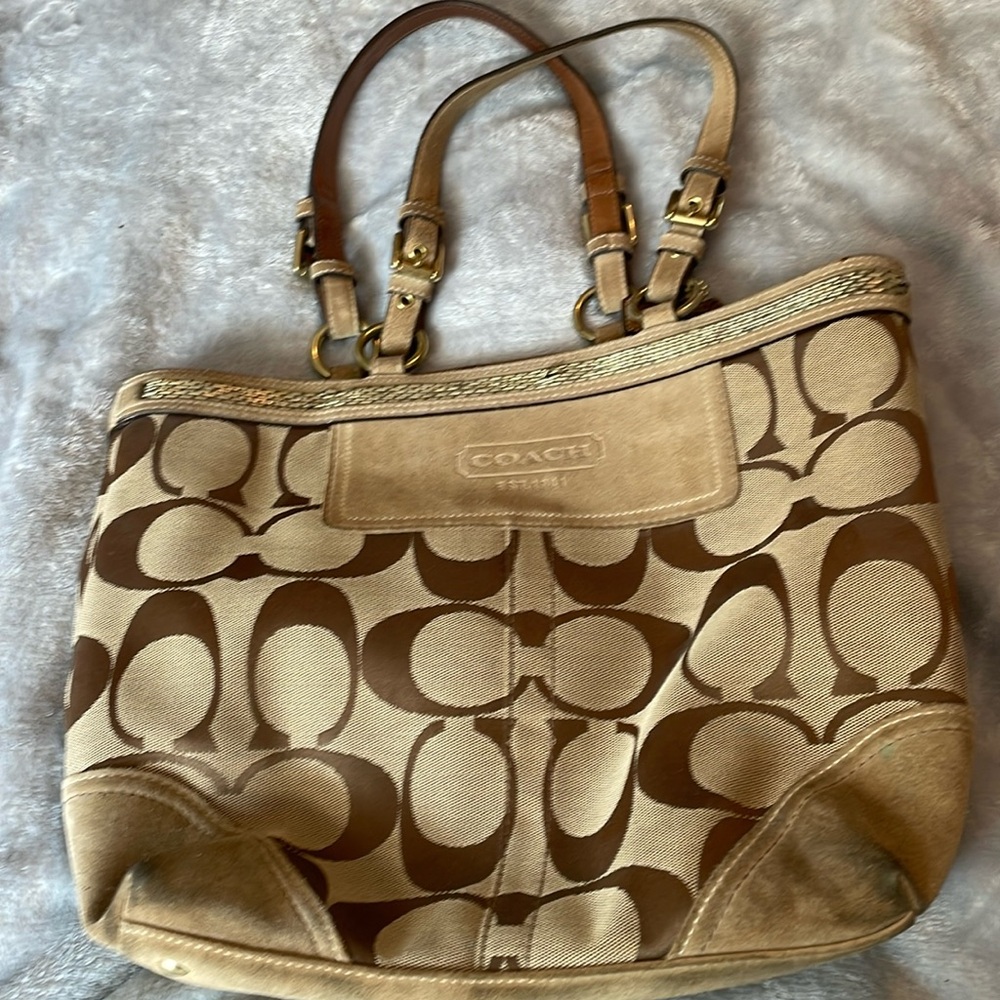 Vintage suede beaded Coach tote